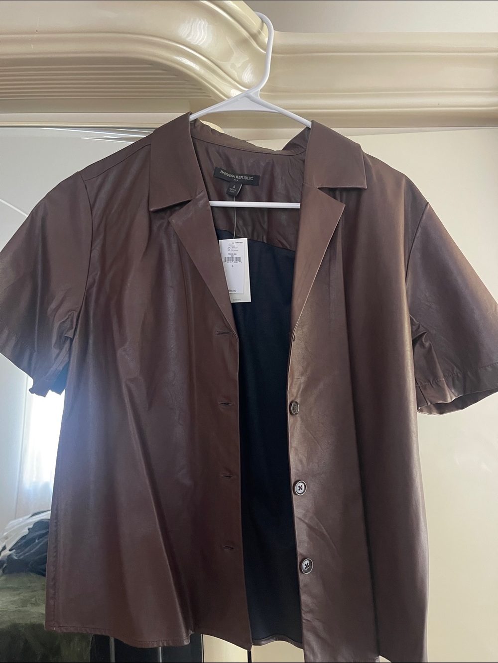 Banana Republic Brown Short-Sleeve Leather Shirt Jacket